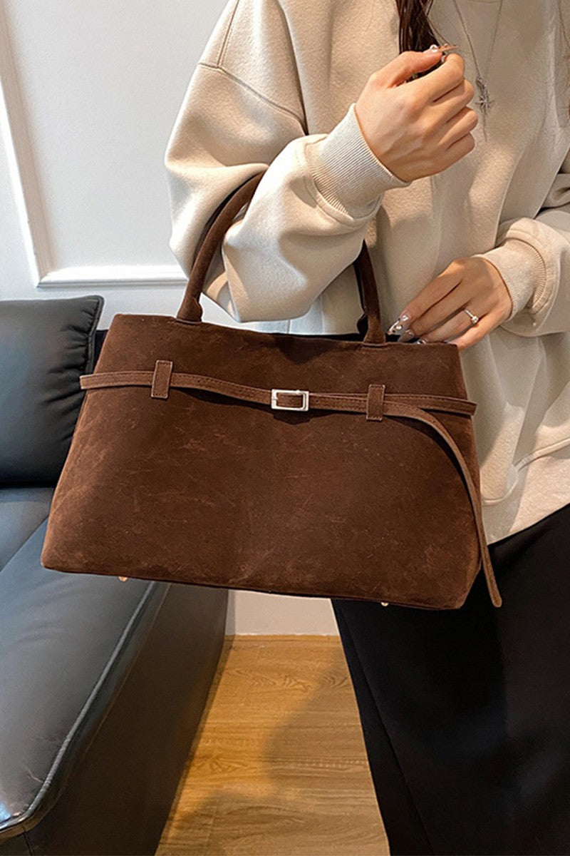 NEWEST ARRIVAL Brown Suede Belt Buckle Shoulder Bag