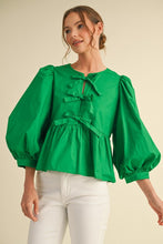 Load image into Gallery viewer, NEWEST ARRIVAL Green Front Tie Blouse
