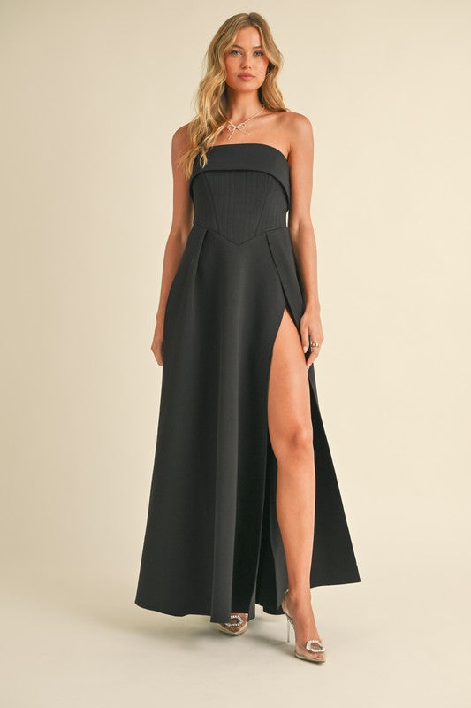 NEWEST ARRIVAL Black Strapless High Split Maxi Dress