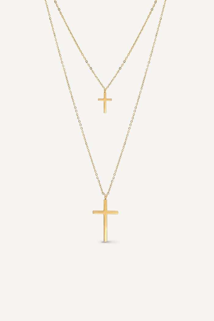 NEWEST ARRIVAL Gold Double Layered Cross Necklace