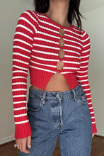 Load image into Gallery viewer, Red/White Striped Open Front Cardigan
