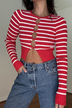 Load image into Gallery viewer, Red/White Striped Open Front Cardigan
