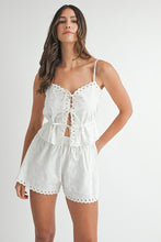 Load image into Gallery viewer, NEWEST ARRIVAL White Front Tie Eyelet Shorts Set
