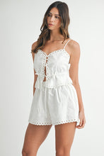 Load image into Gallery viewer, NEWEST ARRIVAL White Front Tie Eyelet Shorts Set
