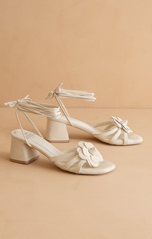 NEWEST ARRIVAL Off White 3D Flower Lace Up Heels