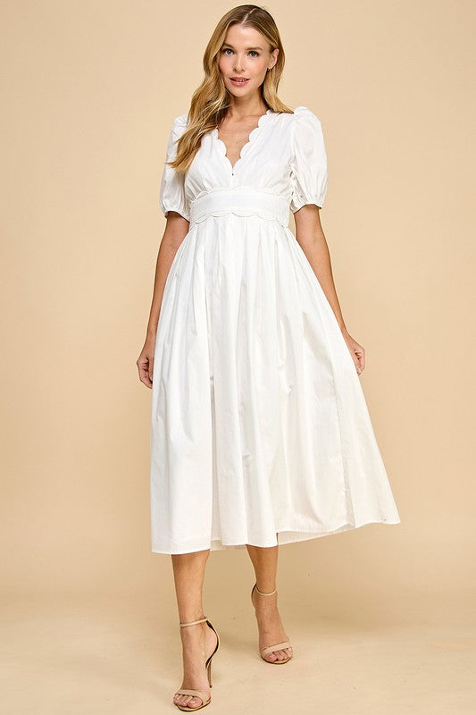 LAST ONE White Scallop Trim Midi Dress – Five Points Boutique