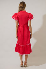 Load image into Gallery viewer, Red/Pink Button Down Flutter Sleeve Midi Dress

