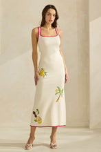 Load image into Gallery viewer, Cream Tropical Embroidered Knit Maxi Dress

