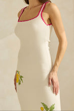Load image into Gallery viewer, Cream Tropical Embroidered Knit Maxi Dress
