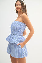 Load image into Gallery viewer, NEWEST ARRIVAL Blue Gingham Print Shorts Set
