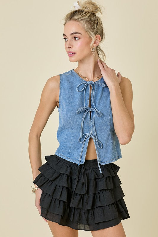 NEWEST ARRIVAL Denim Front Tie Vest