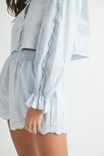 Load image into Gallery viewer, LAST ONE FINAL SALE Blue Scallop Long Sleeve Shorts Set
