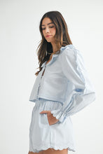 Load image into Gallery viewer, LAST ONE FINAL SALE Blue Scallop Long Sleeve Shorts Set
