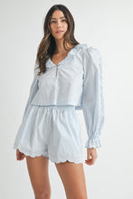 Load image into Gallery viewer, LAST ONE FINAL SALE Blue Scallop Long Sleeve Shorts Set

