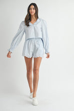 Load image into Gallery viewer, LAST ONE FINAL SALE Blue Scallop Long Sleeve Shorts Set
