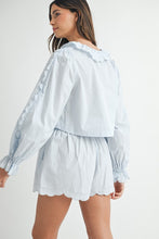 Load image into Gallery viewer, LAST ONE FINAL SALE Blue Scallop Long Sleeve Shorts Set
