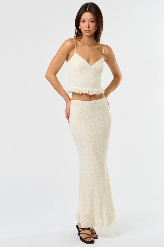 LAST ONE Ivory Lace Cami Maxi Skirt Set