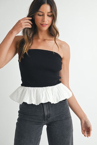 NEWEST ARRIVAL Black/White Knit Bubble Strapless Top