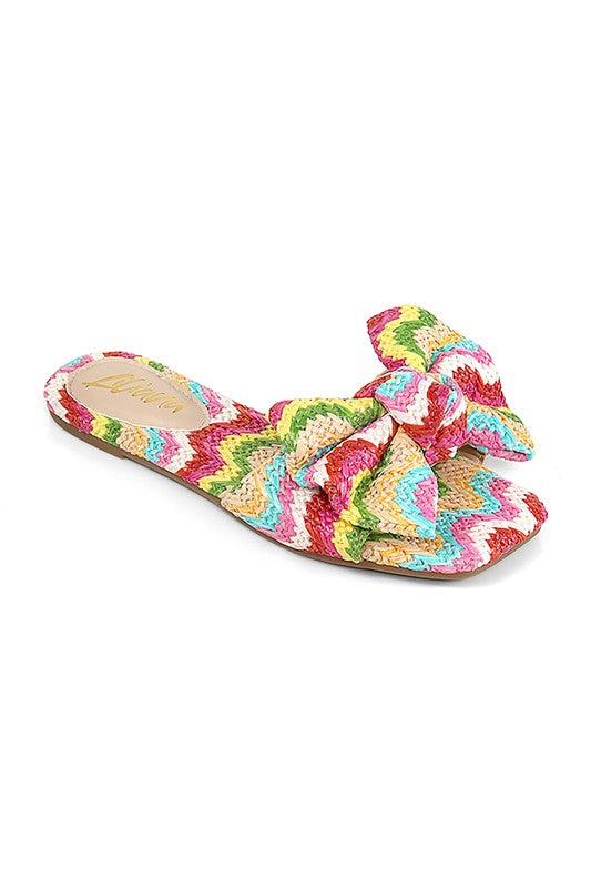 LAST PAIR FINAL SALE Colorful Raffia Bow Slides