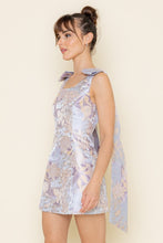 Load image into Gallery viewer, Blue/Peach Jacquard Shoulder Bow Mini Dress
