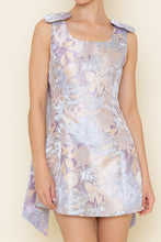 Load image into Gallery viewer, Blue/Peach Jacquard Shoulder Bow Mini Dress
