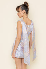 Load image into Gallery viewer, Blue/Peach Jacquard Shoulder Bow Mini Dress
