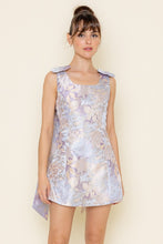 Load image into Gallery viewer, Blue/Peach Jacquard Shoulder Bow Mini Dress

