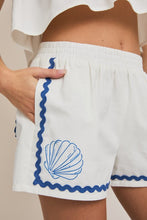 Load image into Gallery viewer, FINAL SALE White/Blue Seashell Beach Shorts Set
