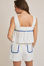 Load image into Gallery viewer, FINAL SALE White/Blue Seashell Beach Shorts Set
