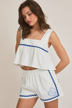 Load image into Gallery viewer, FINAL SALE White/Blue Seashell Beach Shorts Set
