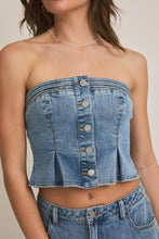 Load image into Gallery viewer, NEWEST ARRIVAL Denim Button Front Tube Top
