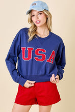 Load image into Gallery viewer, NEWEST ARRIVAL Navy USA Crop Crewneck
