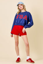 Load image into Gallery viewer, NEWEST ARRIVAL Navy USA Crop Crewneck
