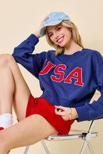 Load image into Gallery viewer, NEWEST ARRIVAL Navy USA Crop Crewneck
