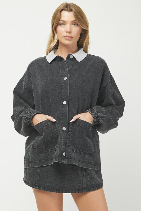 NEWEST ARRIVAL Black Denim Oversized Jacket Skort Set
