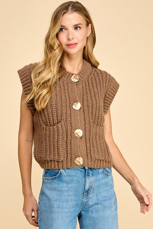 NEWEST ARRIVAL Cream or Brown Oversized Chunky Knit Sweater Vest