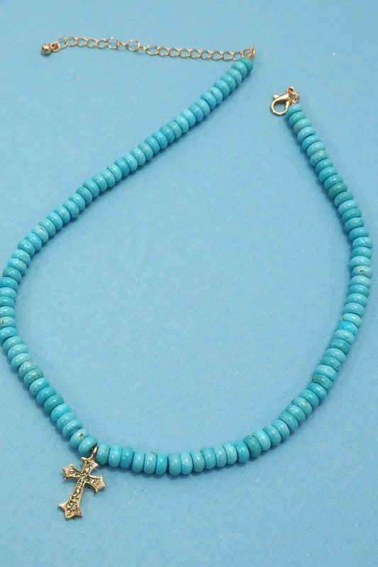 NEWEST ARRIVAL Turquoise Beaded Cross Necklace