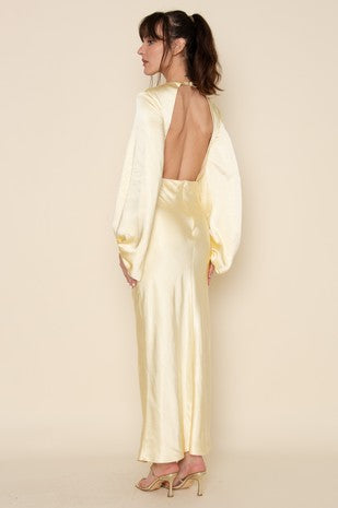 NEWEST ARRIVAL PREORDER 9/24 Yellow Satin Back Out Maxi Dress