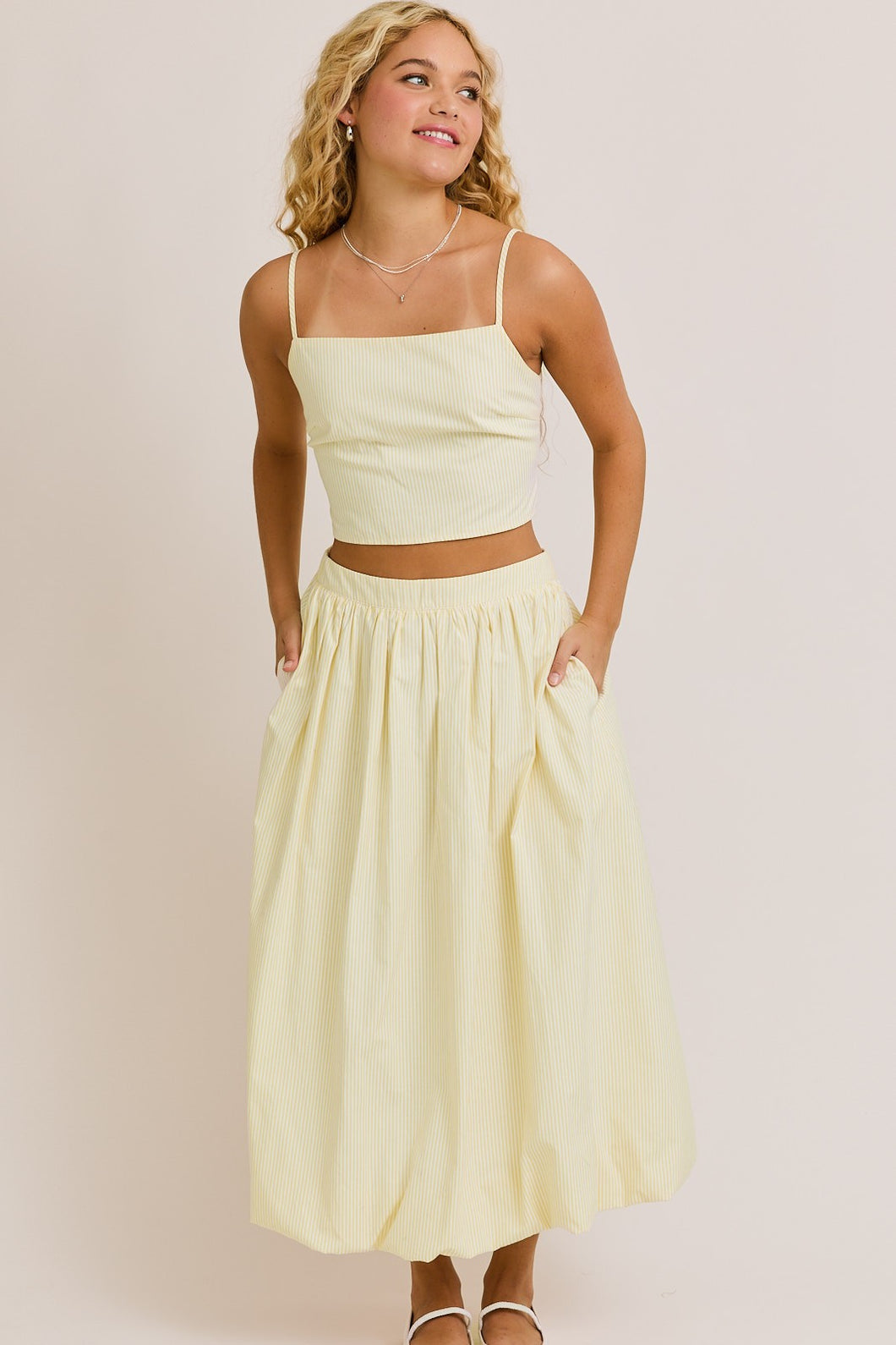 LAST ONE Yellow Striped Midi Bubble Skirt Set