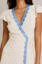 Load image into Gallery viewer, FINAL SALE Cream Blue Bow Wrap Mini Dress
