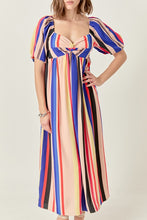 Load image into Gallery viewer, Tan/Royal Blue Striped Maxi Dress
