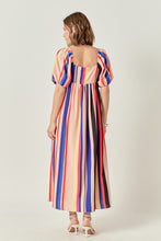 Load image into Gallery viewer, Tan/Royal Blue Striped Maxi Dress
