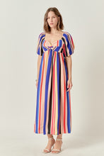Load image into Gallery viewer, Tan/Royal Blue Striped Maxi Dress

