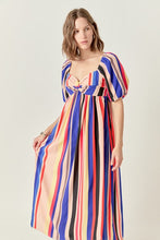 Load image into Gallery viewer, Tan/Royal Blue Striped Maxi Dress
