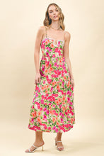 Load image into Gallery viewer, NEWEST ARRIVAL *PREORDER 4/1* Pink Floral Contrasting Stitch Midi Dress
