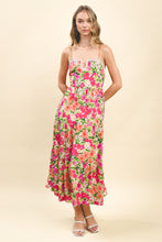Load image into Gallery viewer, NEWEST ARRIVAL *PREORDER 4/1* Pink Floral Contrasting Stitch Midi Dress
