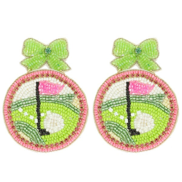 NEWEST ARRIVAL Pink Bow Golf Beaded Earrings