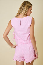 Load image into Gallery viewer, NEWEST ARRIVAL *PREORDER 4/14* Pink Linen Embroidered Shorts Set
