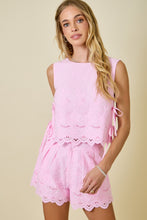 Load image into Gallery viewer, NEWEST ARRIVAL *PREORDER 4/14* Pink Linen Embroidered Shorts Set
