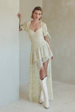 Load image into Gallery viewer, FINAL SALE Sage Lace Asymmetrical Maxi Dress
